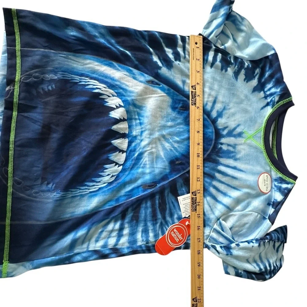Wonder Nation Shark Pajama Top Kids XL 14-16 Blue Tie Dye New Glow in the Dark